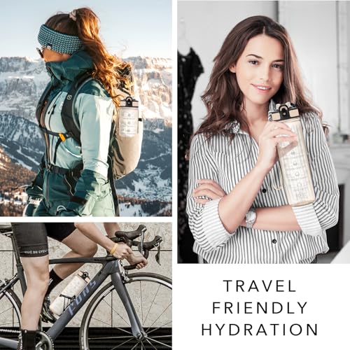 Hyeta Water Bottle with Straw & Time Marker, Plastic 32oz Leakproof - color: Clear Amber