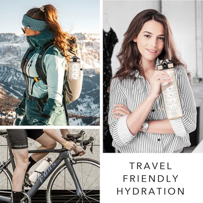 Hyeta Water Bottle with Straw & Time Marker, Plastic 32oz Leakproof - color: Clear Amber
