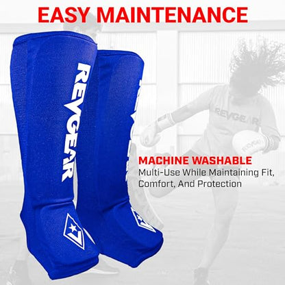 Revgear Dominator Muay Thai Shin Guard, MMA, Kickboxing. Cloth with Instep - color: Blue, size: Medium