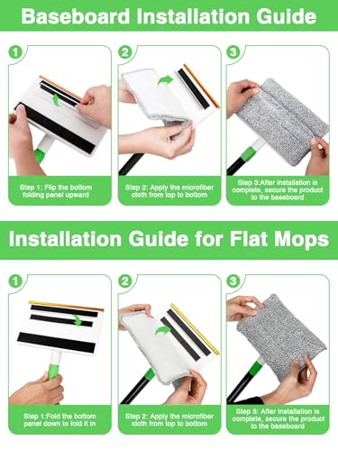 4-in-1 Baseboard Cleaning Tool with Handle 5 Reusable Pads 1 Stiff Bristle Brush Carpet Rake for Pet Hair Removal Baseboard Cleaner Carpet Windows Wall Floor Bathroom Kitchen