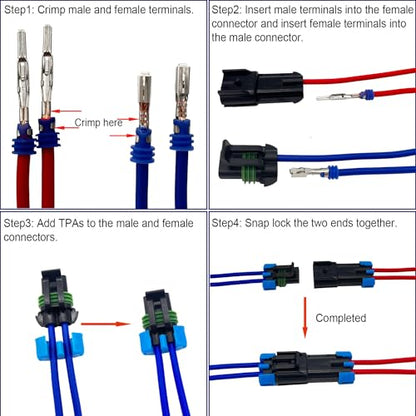 14-12 AWG 2 Pin Connector Weather Pack Connectors Kit 2 Wire Automotive Electrical Waterproof Connectors Plug Terminals with 32pcs Shrink Tubing Kit (8 Set) - size: 14-12AWG 8Set