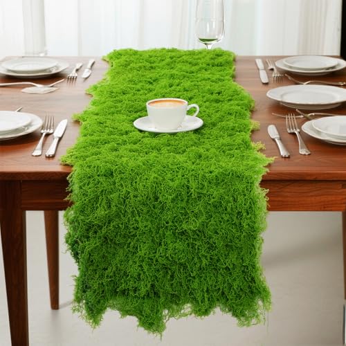 1 Pcs Artificial Moss Table Runner for Wonderland Tea Party Decoration 12 x 71'' Fake Moss Sheet Roll Waterproof for Enchanted Forest Fairy Decor Holiday Garden Wedding Birthday (Light Green) - color: Light Green