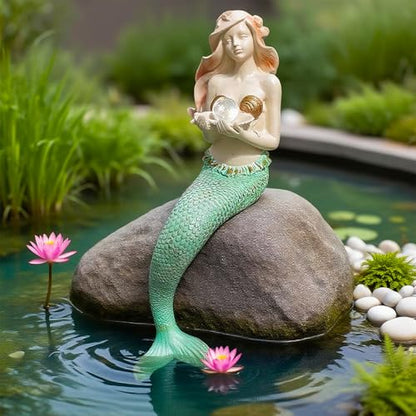 Teaeeno Unique Mermaid Fish Tank Decorations, Mermaid Statue House Ornament Kit, Aquarium Decor, Charming Mermaid Decor Statue, Resin Aquarium Décor Thematic Ornaments (Green)