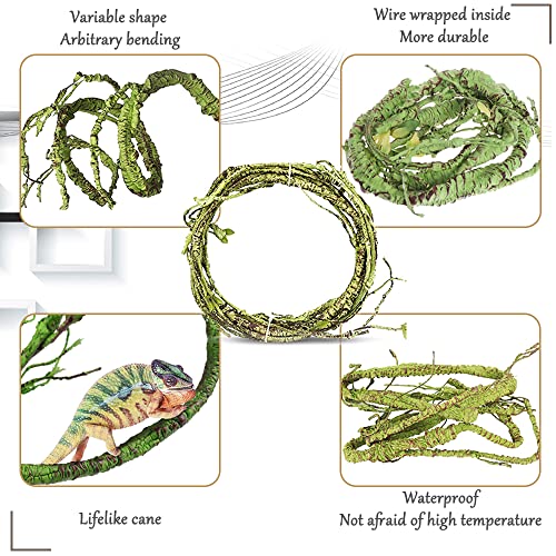 Reptile Plants Bendable Jungle Climbing Vine Terrarium Branch Flexible Plastic Leaves Hanging Pet Habitat Decoration for Bearded Dragon Lizard Gecko Frog Snake Tank Accessories Decor