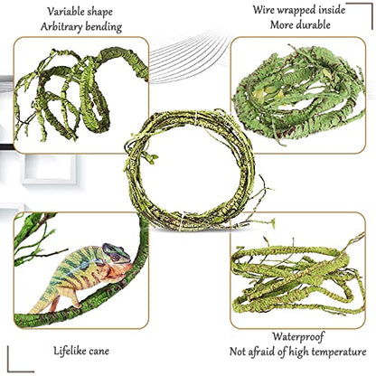 Reptile Plants Bendable Jungle Climbing Vine Terrarium Branch Flexible Plastic Leaves Hanging Pet Habitat Decoration for Bearded Dragon Lizard Gecko Frog Snake Tank Accessories Decor
