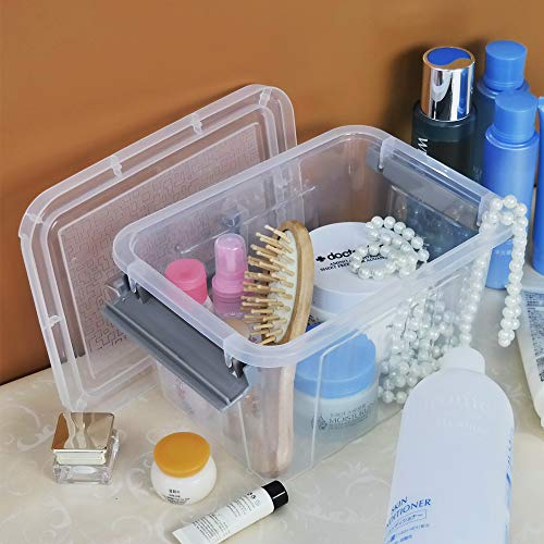 Vababa 6-Pack 3 L Clear Plastic Latch Storage Boxes with Gray Lids - size: 3 Quart
