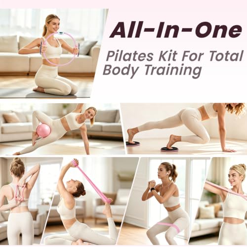 Pilates Kit for Home Workouts,Pilates Equipment for Women with 15" Ring | Pilates Ring with Smart Counter & Timer,Pilates Resistance Bands, Ball 9.8" Socks,Core Sliders Pilates Starter Kit for Women