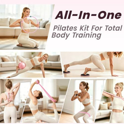 Pilates Kit for Home Workouts,Pilates Equipment for Women with 15" Ring | Pilates Ring with Smart Counter & Timer,Pilates Resistance Bands, Ball 9.8" Socks,Core Sliders Pilates Starter Kit for Women