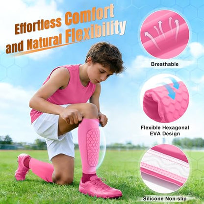 XZQTIVE Soccer Shin Guards Shin Defender for Kids Youth Adult, Ski Shin Guard Calf Compression Sleeve with Honeycomb Shin Pads - color: light pink, size: XX-Small
