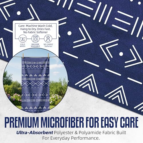 Hooded Microfiber Gym Towel – Highly Absorbent Car Seat Towel with Carry Bag – Double-Sided Sweat Towel, Reversible, Quick Dry & Sand-Resistant Fabric, Aztech Blue, 130 x 60cm - color: Aztec Blue