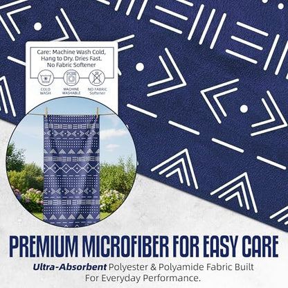 Hooded Microfiber Gym Towel – Highly Absorbent Car Seat Towel with Carry Bag – Double-Sided Sweat Towel, Reversible, Quick Dry & Sand-Resistant Fabric, Aztech Blue, 130 x 60cm - color: Aztec Blue