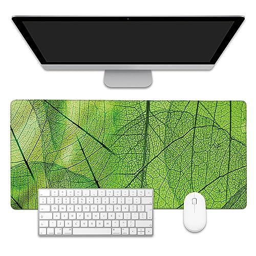 Green Foliage Texture Desk Mat,Large Gaming Mouse Pad,Non-Slip Rubber Base Desk Pad with Stitched Edges for Desk Office Home Decor 35.4X15.7 Inch - color: Green Foliage Texture
