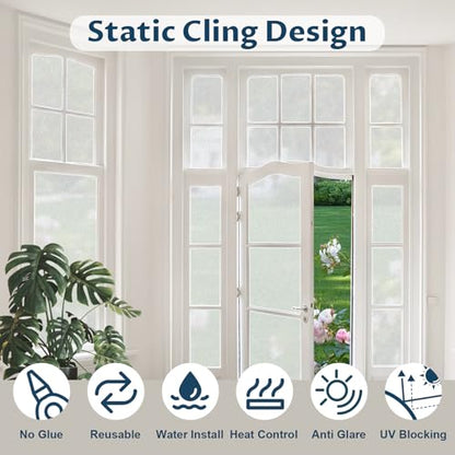 Amrules Frosted Window Privacy Film Non-Adhesive Sun Blocking Reusable and Removable Glass Film Door Coverings for Bathroom, Home, Office, 17.5 x 78.7 Inch