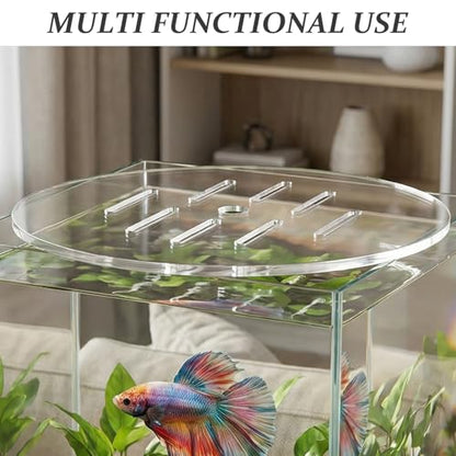 2pcs Acrylic Aquarium Lid: Round Fish Tank Anti-Jumping Cover with Hole, Transparent Plate for Preventing Fish Reptile Turtles Jumping Out Aquarium