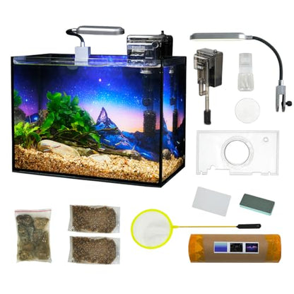 2.8 Gallon Glass Fish Tank with Filter LED Light Complete Betta Fish Tank Starter Kit for Small Aquarium Lovers, Rimless Freshwater Nano Tank with All Essentials Included
