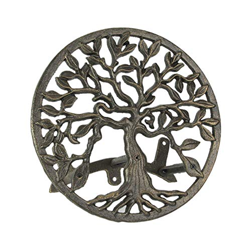 Cast Iron Tree of Life Decorative Wall-Mounted Garden Hose Hanger - Stylish Outdoor Hose Holder Décor with a 12-Inch Diameter - Weather-Resistant Aged Bronze Finish - color: Tree of Life - Bronze