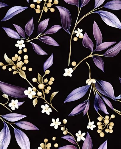 Extra Long Peel and Stick Wallpaper, Thick Self Adhesive Vinyl Roll, Removable Waterproof Contact Paper for Bedroom Bathroom Accent Wall, Vintage Dark Botanical Leaves Decor Black Purple, 17.5" x 393" - color: Black/Purple/Yellow, size: 17.5" x 393"