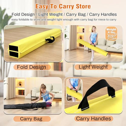 Marfula 6 FT / 8 FT / 9 FT Folding Gymnastics Beam Foam Balance Floor Beam - color: Right Yellow, size: 6 Ft