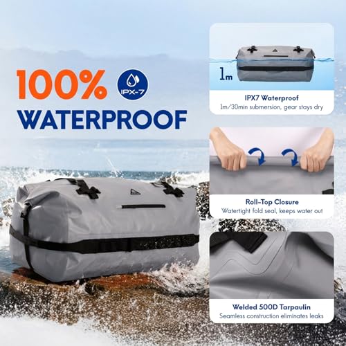 Haimont IPX7 Waterproof Roll-Top Dry Duffel Backpack Bag - color: Light Gray, size: 90L