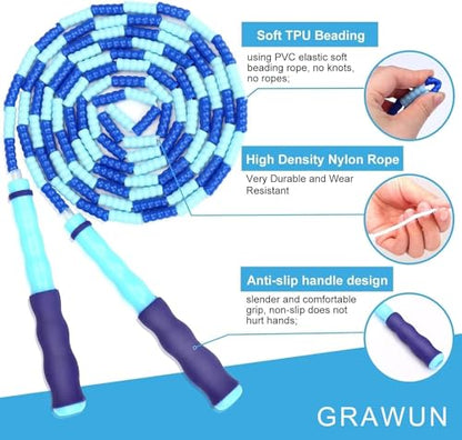 GRAWUN Jump Rope For Kids, Soft Beaded Jump Rope, Adjustable Length Tangle-Free Segmented Soft Beaded Skipping Rope，for Women, Men and Kids Keeping Fit, Workout and Weight Loss - color: 6 Pack
