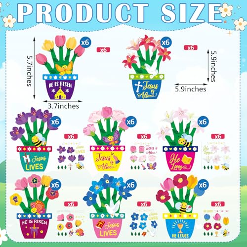 Frienda 48 Sets Easter Religious Crafts Easter He is Risen Christian Crafts DIY Hand-Print He is Risen Arts Kit for Activities Party - style: Handprint