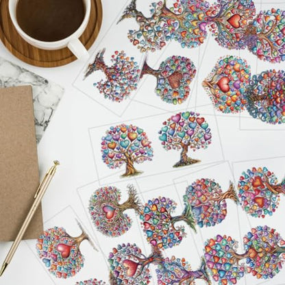 arricraft 10 Pcs Love Tree Theme Cup Printing UV Transfer Papers, 10 Styles Love Tree of Life Colorful Hearts PVC DIY Heat Transfer Stickers for 16 OZ Glass Cups Crafts 9.5x4.3inch - style: Love Tree Theme