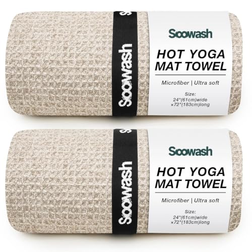 Hot Yoga Mat Towel, Non-Slip Microfiber 24x72in 2 Pack - color: Dark Beige, size: 24 inch X 72 inch