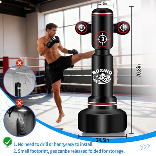 Heavy Punching Bag for Adults Teens, Standing Boxing Bag with Gloves - color: Red