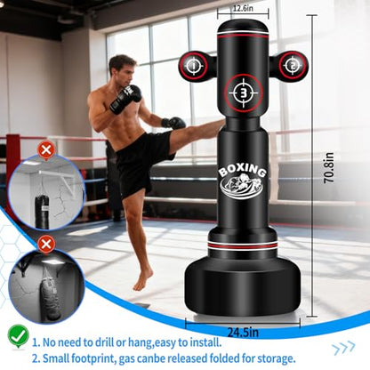 Heavy Punching Bag for Adults Teens, Standing Boxing Bag with Gloves - color: Red