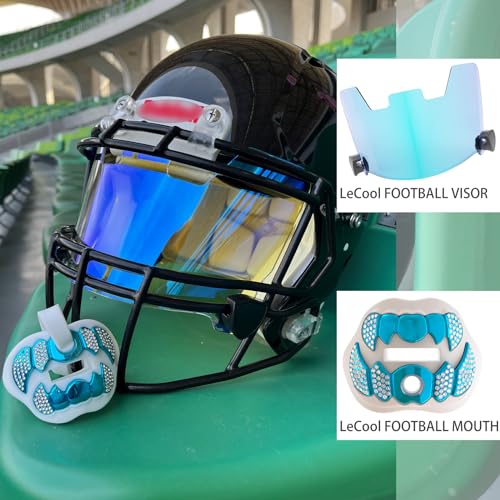 LeCool Football Mouth Guard with Connected Strap- 3D Beast Chrome Adult and Youth Mouth Guard-Mouth Piece for Sports for Maximum Air Flow and Teeth Protection - color: White-blue