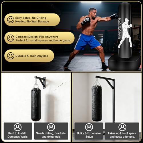 Freestanding Punching Bag for Adults, 70" Heavy Bag Inflatable Boxing Bag - color: White Athlete - Includes Accessories