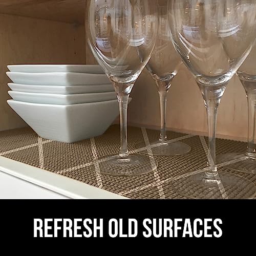 GORILLA GRIP powerGRIP Drawer Shelf and Cabinet Liner, Thick Strong Hold, Non-Adhesive Liners Protect Kitchen Cabinets and Cupboard, Bathroom Drawers, Easy Install, Breathable Mat, 12" x10', Beige - color: Diamond: Beige/Ivory, style: 12" x 10'