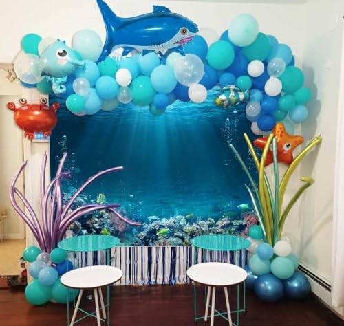 7x5ft Underwater World Backdrop Fabric Under The Sea Photography Backdrops Tropical Fish Coral Deep Ocean Sunlight Seabed Background Undersea Baby Shower Birthday Party Decoration Photo Props