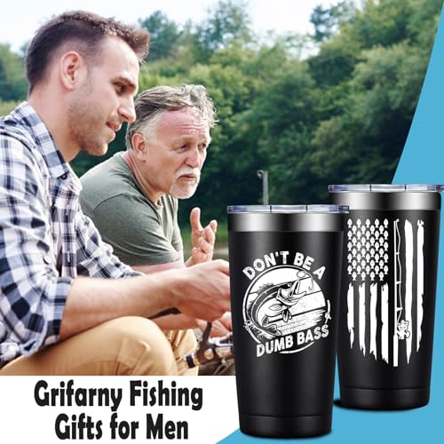 Grifarny Fishing Gifts for Men - Fathers Day Gift for Fisherman - Fishing Gifts for Husband, Dad, Boys, Grandpa - Fish Tumbler Cup 20 Oz - color: Fishing Gifts Black