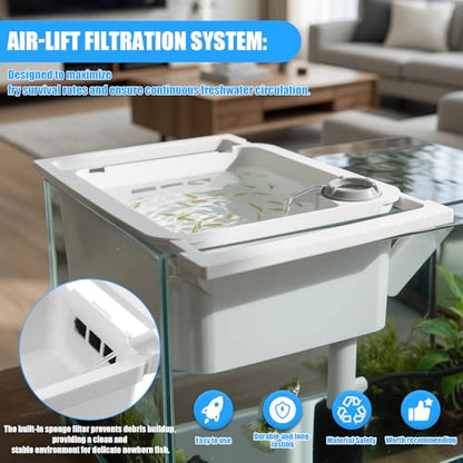 Aquarium Fry Tray & Breeding Box Kit, Adjustable 3D-Printed Breeding Tray (9"-13.5") with Foam Filtration, Safe Enclosure for Newborn Fish Fry, Fits 10-20 Gallon Fish Tanks