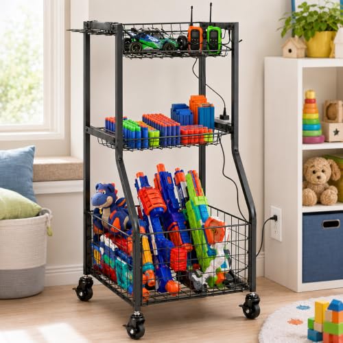 YueTong Rolling Sports Equipment Organizer with Locking Wheels and Ball Rack - color: Black – Locking Wheels