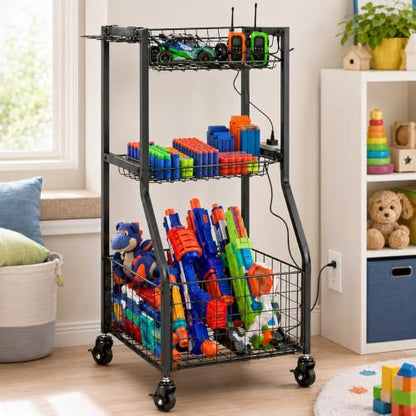 YueTong Rolling Sports Equipment Organizer with Locking Wheels and Ball Rack - color: Black – Locking Wheels