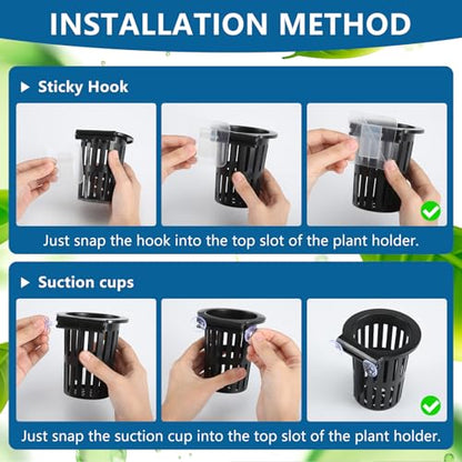 Novabright 2 Pack New Upgraded Large Aquarium Plant Holder with Hydroponic Cup 3.37 Inch Sick Hook and Suction Cup for Fish Tank Aquaponic Plant Cultivation and Aquascape Accessories Decoration(Black)