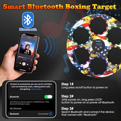 Music Boxing Machine for Kids & Adults - Wall Punching Pad with Lighting, 9-Speed Bluetooth Boxing Game with Gloves, Wall Mounted Exercise Equipment, 2026 Upgrade Boxing Equipment for Kids Age 6+ - color: US