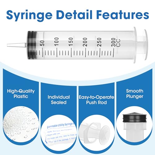 300mL Plastic Syringe for Liquid - 3 Pack Large Syringes with Adapter for Scientific Labs, Feeding, Oil Filling, Individually Wrapped - style: 300mL