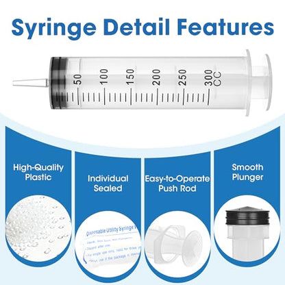 300mL Plastic Syringe for Liquid - 3 Pack Large Syringes with Adapter for Scientific Labs, Feeding, Oil Filling, Individually Wrapped - style: 300mL