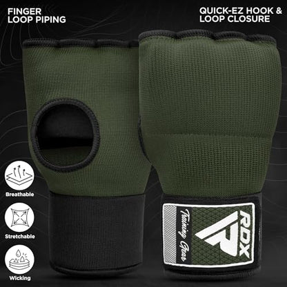 RDX Gel Boxing Hand Wraps Inner Gloves Men Women, Quick 100cm Long Wrist Straps, Elasticated Padded Fist Under Mitts Protection, Muay Thai MMA Kickboxing Martial Arts - color: Army Green, size: Medium