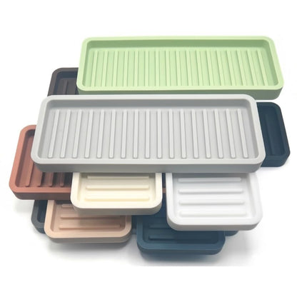 Silicone Sink and Surface Organizer Tray, Sponge Holder, Vanity Tray, Trivet, Heat Safe, Dishwasher Safe, for Bathroom and Kitchen Organization (White, 9"x3.5")