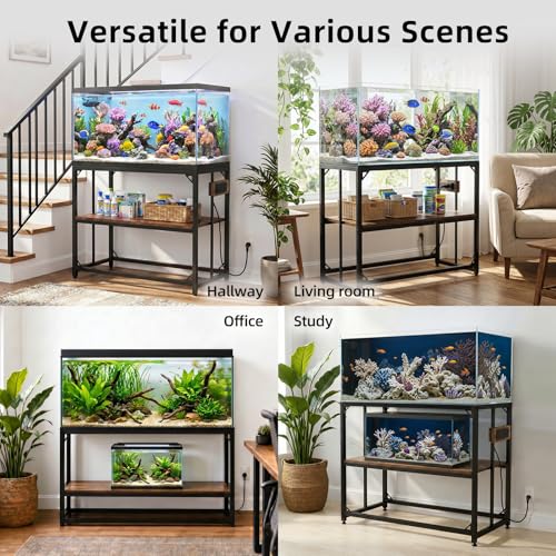 40 Gallon Tank Stand with Power Outlets - Heavy Duty Metal Fish Tank Stands for Turtle Reptile Terrarium, 2-Tier Aquarium Stand with Adjustable Wood Storage Shelf, 660LBS Capacity (Rustic Brown, 36.6"x18.5"x29")