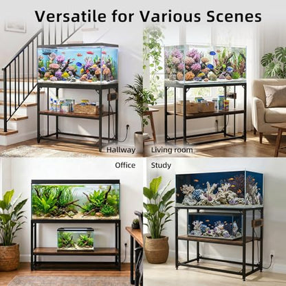 40 Gallon Tank Stand with Power Outlets - Heavy Duty Metal Fish Tank Stands for Turtle Reptile Terrarium, 2-Tier Aquarium Stand with Adjustable Wood Storage Shelf, 660LBS Capacity (Rustic Brown, 36.6"x18.5"x29")