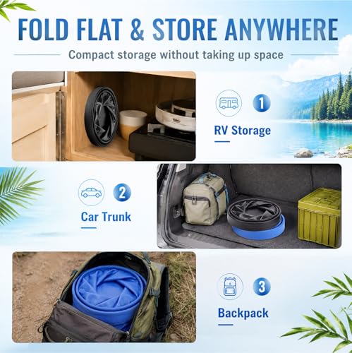 2 Pcs Collapsible Bucket 5 Gallon and 8 Gallon with Handle Portable Foldable Bucket for Camping Fishing Sturdy Leakproof Collapsible Cleaning Buckets for Car Wash RV Outdoor (Black,Dark Blue)