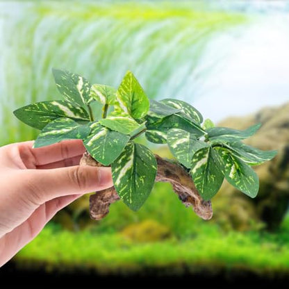 9 Pcs Fish Tank Decor，Silk Aquarium Plants Green Silk Leaf pad Hammock Artifical Driftwood cave Betta Fish Tank Accessories 6 x 3 x 4 inches(LxWxH) - size: 9 Pcs Silk Aquarium Plants（Style B）