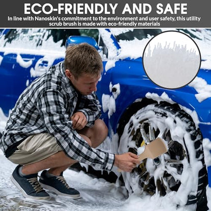 Nanoskin 8.5 Inch Multi-Purpose White Nylon Utility Scrub Brush - Ideal for Automotive Detailing, White Sidewall Tire Cleaning, Furniture Paint Stripping | Heavy Duty Nylon Bristles, Ergonomic Handle - color: White and Beige, size: 8.5"