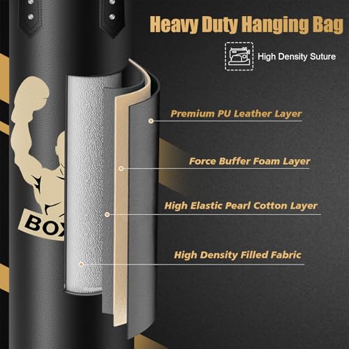 Filled Punching Bag for Adults, 4FT PU Hanging Bag with Filler and Gloves