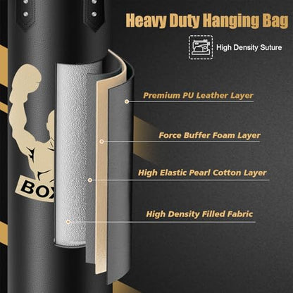 Filled Punching Bag for Adults, 4FT PU Hanging Bag with Filler and Gloves
